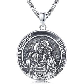 925 Sterling Silver Patron Saint Medal Necklace Protection Catholic Jewelry Gifts for Men Women
