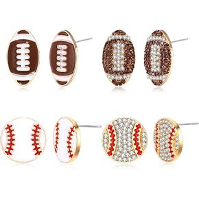 Rhinestone Baseball Softball Stud Earrings for Women, Sparkly Crystal CZ Basketball Football Volleyball Soccer Earrings, Enamel Hypoallergenic Round Stud Earrings Sport Lover Holiday Party Game Jewelry for Women Girls in Kuwait