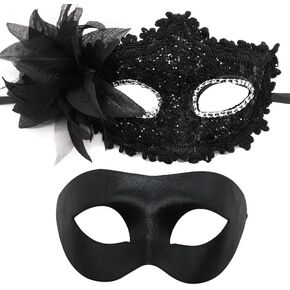 Halloween Masquerade Masks Halloween Dress Christmas Couples Mardi Gras Party for Costume ​Party 2 Pack