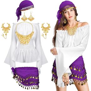 Eurzom 6 Pcs Halloween Gypsy Costume Accessories for Women Belly Dancer Pirate Costume Renaissance Medieval Cosplay Cloth