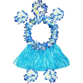 Hawaii 40cm grass skirt with flowers bracelets headband necklace Hula set （7 PC) in Kuwait