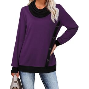 Youtalia Women's Long Sleeve Cowl Neck Pullover Button Side Tunic Sweatshirt in Kuwait