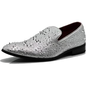 Enzo Romeo Men Fashion Rhinestones Studs Tuxedo Slip On Loafer Dress Shoes WBG