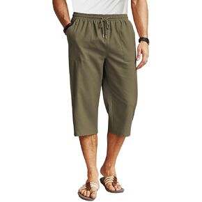 COOFANDY Men's Linen Capri Pants Casual Lightweight 3/4 Baggy Pants Drawstring Elastic Waist Beach Yoga Pants with Pockets in Kuwait