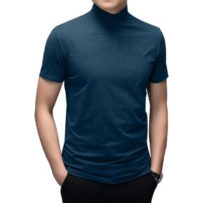 Percle Mens Fashion Short Sleeve Mock Turtleneck Basic Tops Casual Pullover T-Shirt Slim Fit Solid Undershirt