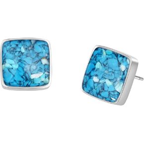 Lauren-Spencer Square Gemstone Stud Earrings for Women Dainty Turquoise Malachite Sodalite Tumbled Stone Earrings Hypoallergenic Stainless Steel Earrings Studs for Women Girls Jewelry Gift