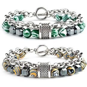 Nainsect Bead Bracelets Malachite Bracelet Metal Beads Hip Hop Gallstone Beaded Chain Bracelet Mens Beads Stretch Bracelet 2 PCS in Kuwait