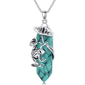 Plesitep Frog Necklace 925 Sterling Silver Frog Pendant Birthstone Quartz Jewelry Gift for Women Girls Mom
