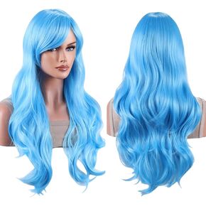AneShe Wigs 28 Inch 70cm Long Curly Wavy Hair Wig Heat Resistant Cosplay Wig with Wig Cap (Red)