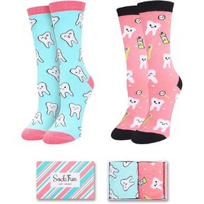 الجوارب النسائية من Sockfun لطب الأسنان والأناناس وبطاقة مكتبة الدجاج والنحل، هدايا لمحبي الحيوانات لقراءة الفاكهة لطبيب الأسنان في عبوتين in Kuwait
