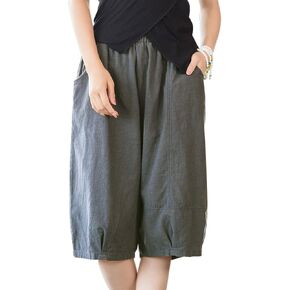 Aeneontrue Women's Summer Linen Shorts Elastic Waist Casual Wide Leg Bermuda Shorts with Pockets