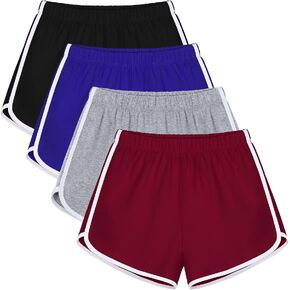 URATOT 4 Pack Women's Cotton Dance Yoga Sports Short Summer Running Athletic Pant Waistband Loose Shorts for Women