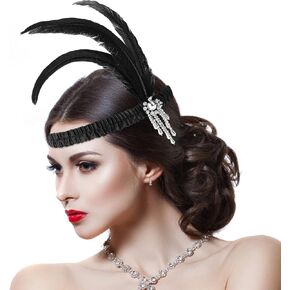 WLLHYF 1920s Headbands for Women Silver Tassel Black Feather Hairband Rhinestone Flapper Headpiece 20s Vintage Hair Valentines Accessory for Girls Costume Party in Saudi Arabia