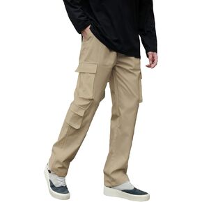 OYOANGLE Men's Drawstring Waist Straight Leg Streetwear Cargo Pants Trousers with Flap Pockets