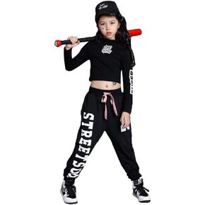 LOLANTA Kids Girls' Dance Outfit Hip Hop Clothes Long Sleeve Pullover Tops Sweatpants Clothing Set