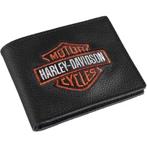 محفظة Harley-Davidson للرجال مطرزة بشريط ودرع بيلفو، XML4336-ORGBLK, أسود, 4.25" x 3.5" in Saudi Arabia
