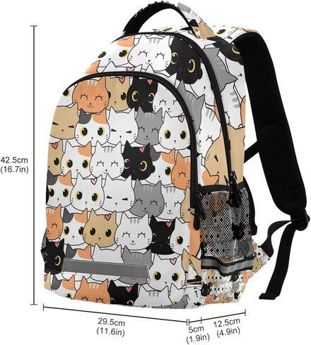 Cute Cat School Backpack for Boys Girls Portable Wide shoulder strap Backpack Lightweight Travel Bag College Casual Daypack with Reflective Strip Large in Saudi Arabia