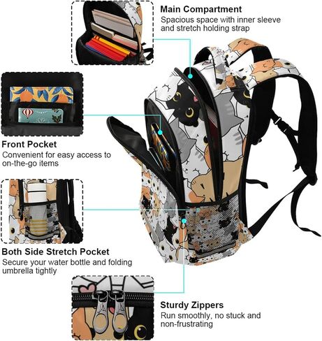 Cute Cat School Backpack for Boys Girls Portable Wide shoulder strap Backpack Lightweight Travel Bag College Casual Daypack with Reflective Strip Large in Saudi Arabia