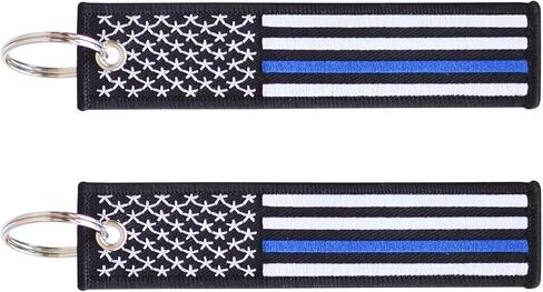 Great 1 Thin Blue Line American Flag Keychain Tag with Key Ring & Carabiner 2-Pack - Police & Law Enforcement in Kuwait