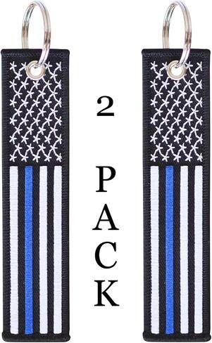 Great 1 Thin Blue Line American Flag Keychain Tag with Key Ring & Carabiner 2-Pack - Police & Law Enforcement in Kuwait