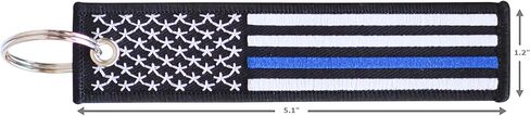 Great 1 Thin Blue Line American Flag Keychain Tag with Key Ring & Carabiner 2-Pack - Police & Law Enforcement in Kuwait