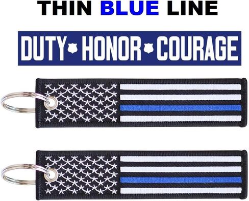 Great 1 Thin Blue Line American Flag Keychain Tag with Key Ring & Carabiner 2-Pack - Police & Law Enforcement in Kuwait