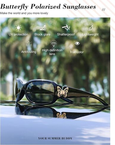 LVIOE Polarized Sunglasses for Women, Fashion Butterfly Decoration Driving Fishing-99.99% UV Protection in Kuwait