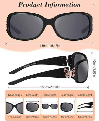 LVIOE Polarized Sunglasses for Women, Fashion Butterfly Decoration Driving Fishing-99.99% UV Protection in Kuwait