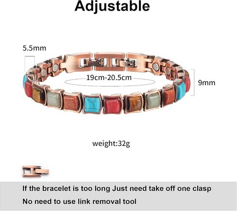 YINOX Copper Bracelet for Women for Arthritis Carpal Tunnel Pain Relief, 7.87'' Color Turquoise Adjustable Magnetic Therapy Bracelet,Fashion Health Jewelry in Saudi Arabia