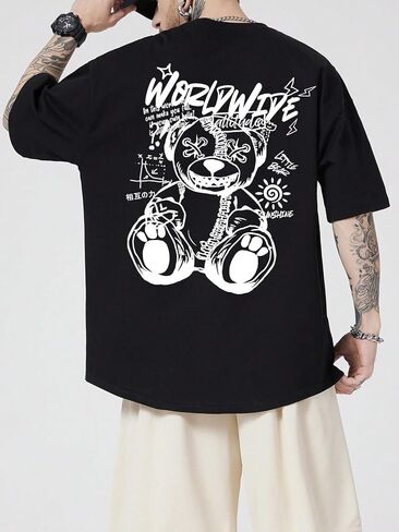 GORGLITTER Men's Letter Graphic Print T Shirts Round Neck Short Sleeve Loose Tee Tops in Kuwait