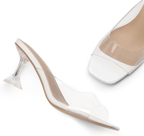 صنادل نسائية من DREAM PAIRS بكعب شفاف ومقدمة مربعة وكعب عالي وكعب رفيع سهل الارتداء في فستان الزفاف in Kuwait
