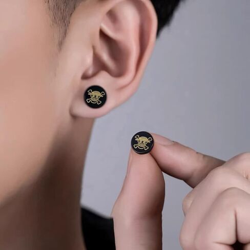 YCL & TXL الأسود برغي وأقراط الرجال النساء جولة الجمجمة نمط أنيمي الأذن مربط للرجال أقراط الفولاذ المقاوم للصدأ أقراط in Kuwait