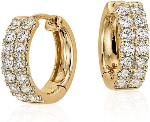 Iced Cz Two Row Cz Yellow Gold Plated Sterling Silver Men's Hoop Earrings in Saudi Arabia