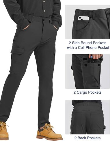 PULI Men's Carpenter Work Pants Cargo Hiking Pants Slim Fit Stretch Waterproof Outdoor Trousers with Pockets in Kuwait