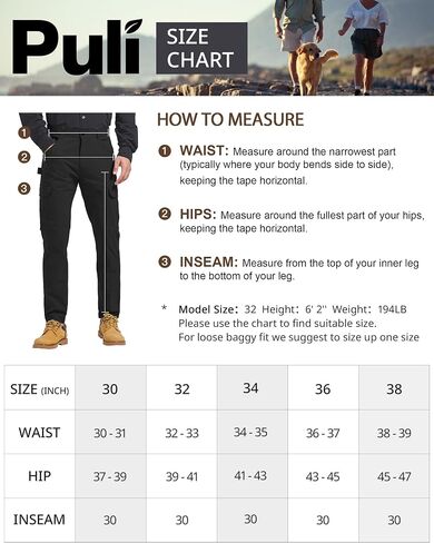 PULI Men's Carpenter Work Pants Cargo Hiking Pants Slim Fit Stretch Waterproof Outdoor Trousers with Pockets in Kuwait
