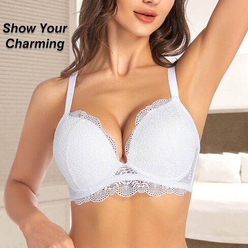 Crushnow Women's Push Up Lace Bra Padded Add 2 Cups Support Underwire Lift Up Deep V Bra for Women in Saudi Arabia