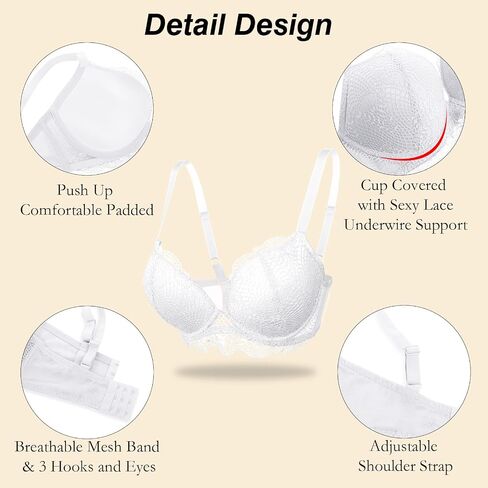 Crushnow Women's Push Up Lace Bra Padded Add 2 Cups Support Underwire Lift Up Deep V Bra for Women in Saudi Arabia