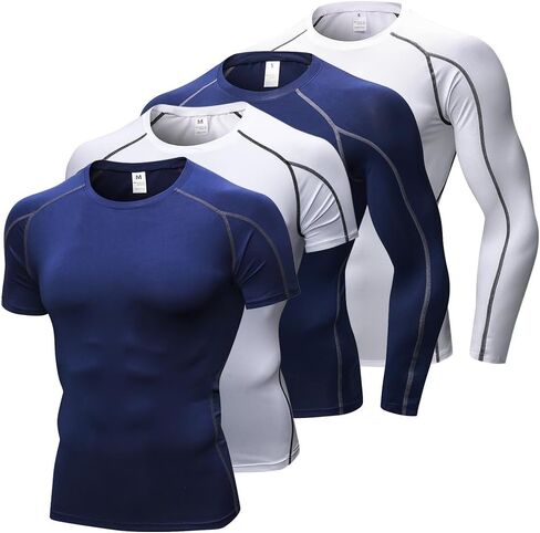 4 Pack Men's Compression Shirts Men Long/Short Sleeve Athletic Workout Tops Gym Undershirts Active Sports Baselayers in Saudi Arabia