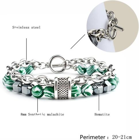 Nainsect Bead Bracelets Malachite Bracelet Metal Beads Hip Hop Gallstone Beaded Chain Bracelet Mens Beads Stretch Bracelet 2 PCS in Kuwait
