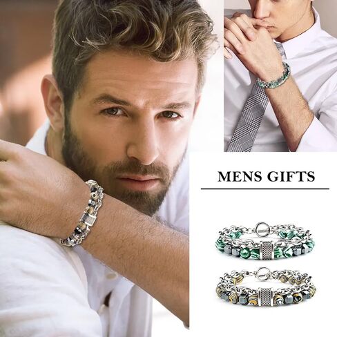 Nainsect Bead Bracelets Malachite Bracelet Metal Beads Hip Hop Gallstone Beaded Chain Bracelet Mens Beads Stretch Bracelet 2 PCS in Kuwait