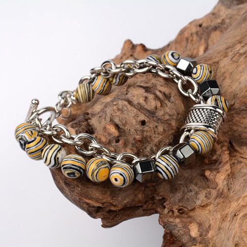Nainsect Bead Bracelets Malachite Bracelet Metal Beads Hip Hop Gallstone Beaded Chain Bracelet Mens Beads Stretch Bracelet 2 PCS in Kuwait