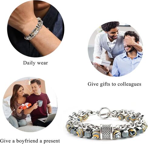 Nainsect Bead Bracelets Malachite Bracelet Metal Beads Hip Hop Gallstone Beaded Chain Bracelet Mens Beads Stretch Bracelet 2 PCS in Kuwait