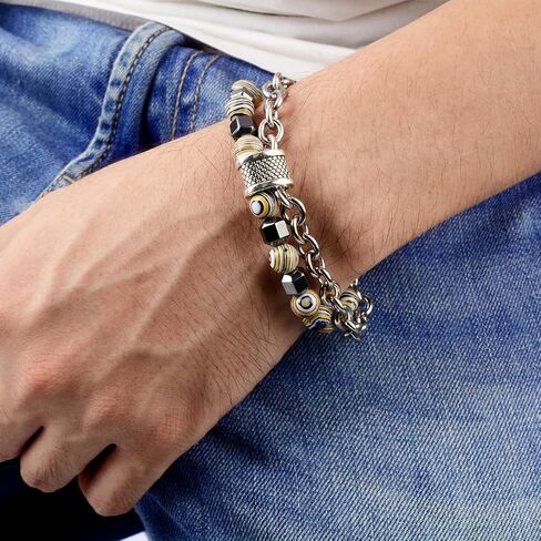 Nainsect Bead Bracelets Malachite Bracelet Metal Beads Hip Hop Gallstone Beaded Chain Bracelet Mens Beads Stretch Bracelet 2 PCS in Kuwait