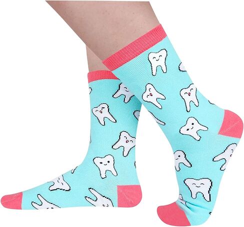 sockfun Women Teeth Dental Pineapple Library Card Chicken Bee Socks, Dentist Fruit Reading Animal Lover Gifts In 2 Pack in Kuwait