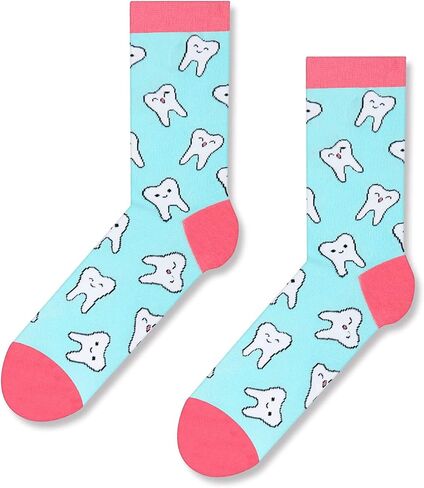 sockfun Women Teeth Dental Pineapple Library Card Chicken Bee Socks, Dentist Fruit Reading Animal Lover Gifts In 2 Pack in Kuwait