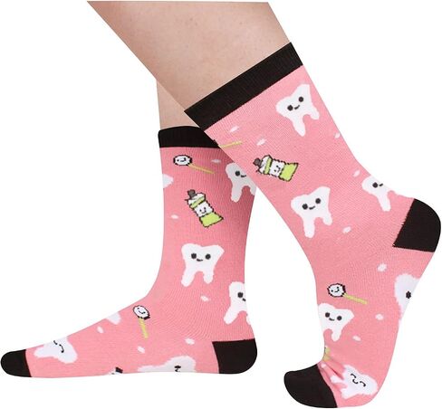 sockfun Women Teeth Dental Pineapple Library Card Chicken Bee Socks, Dentist Fruit Reading Animal Lover Gifts In 2 Pack in Kuwait