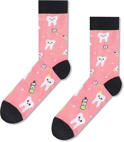 sockfun Women Teeth Dental Pineapple Library Card Chicken Bee Socks, Dentist Fruit Reading Animal Lover Gifts In 2 Pack in Kuwait