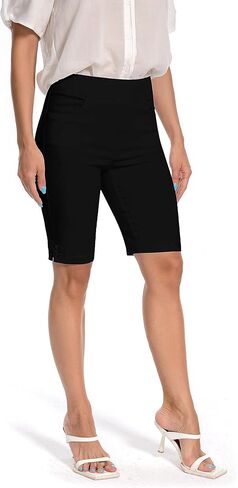 Jenna Rose Women's Regular/Petite/Plus Size Work Causal Crisscross-Hem Pull On Dress Career Shorts with Two Front Pockets in Kuwait