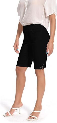 Jenna Rose Women's Regular/Petite/Plus Size Work Causal Crisscross-Hem Pull On Dress Career Shorts with Two Front Pockets in Kuwait