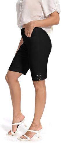 Jenna Rose Women's Regular/Petite/Plus Size Work Causal Crisscross-Hem Pull On Dress Career Shorts with Two Front Pockets in Kuwait